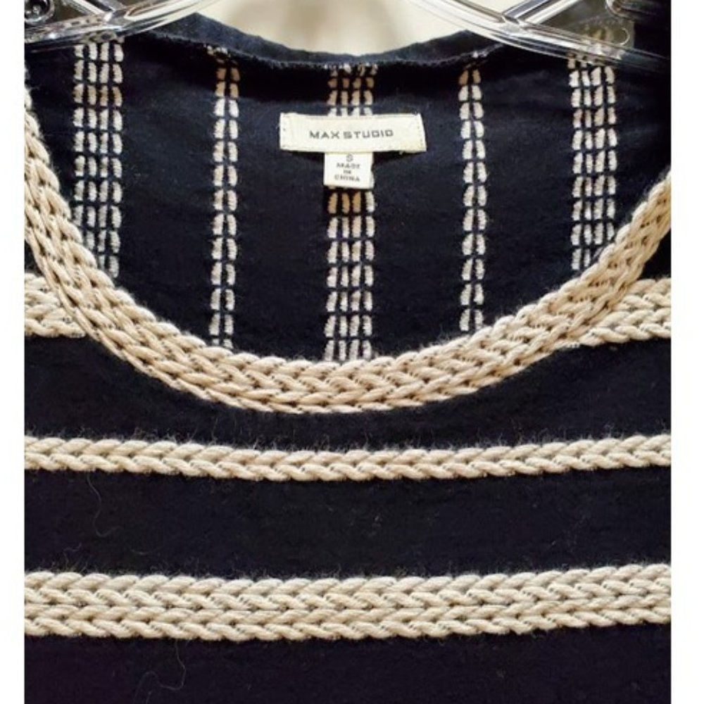 Max Studio Black Sleeveless Comfy Cotton Dress Nautical Braided Stripes Size S - Picture 4 of 6